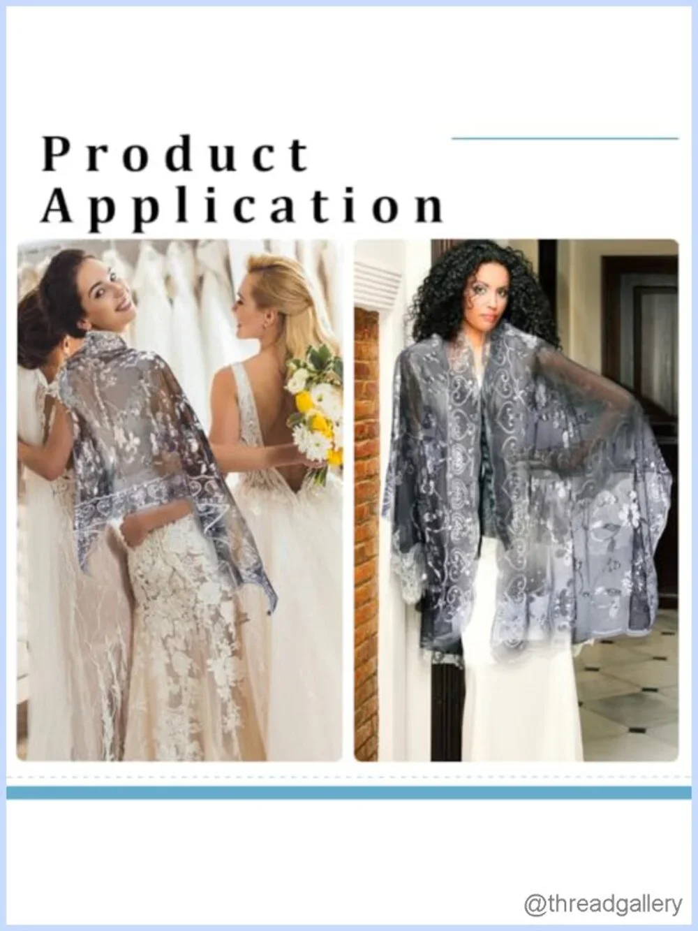Sequin Gauze Shawl Wrap for Evening Dresses with Floral Pattern, Lightweight